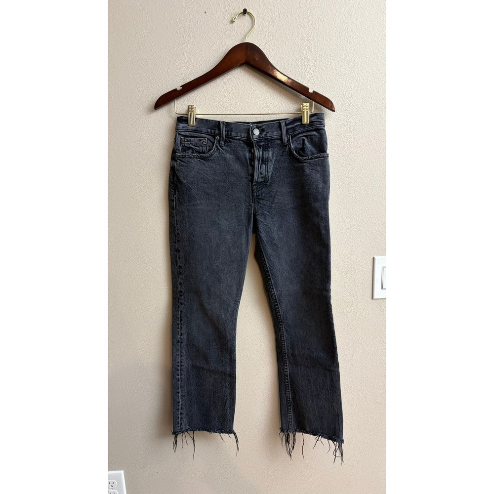 GRLFRND Tatum Jeans‎ 27 Midnight Rambler Raw Hem Frayed Faded Black Straight Leg